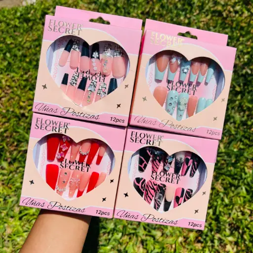 Uñas postizas diseños Flower x12    JP-MX03